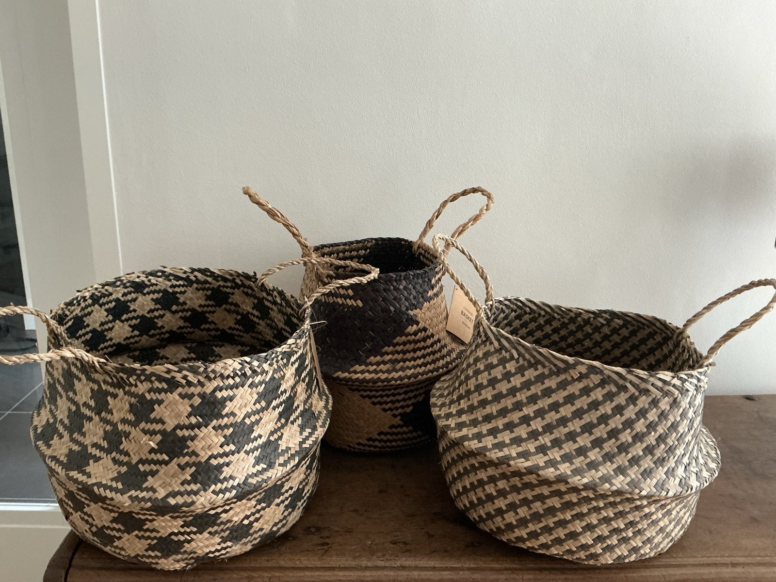 Set van 3 rieten manden - Opvouwbaar en decoratief, Gevlochten, Mand, Rond, Nieuw
