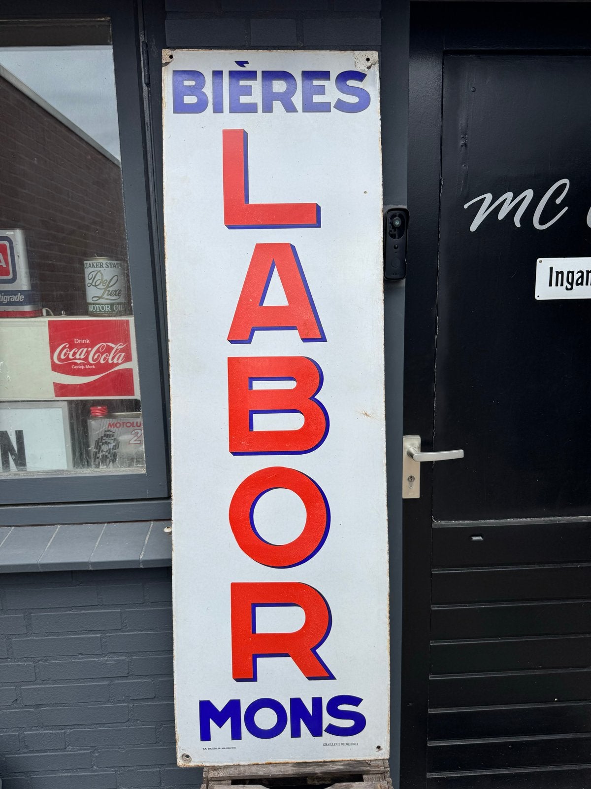 Emaille reclamebord Bières Labor Mons 1933, Ophalen
