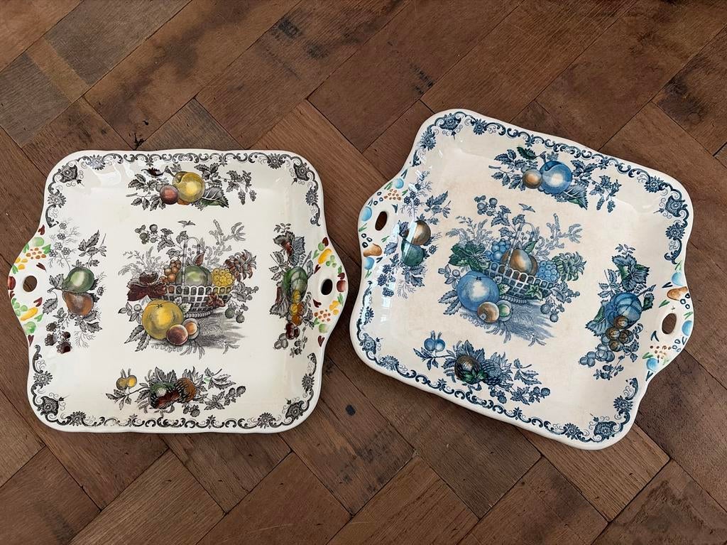 Twee antieke schalen met fruitdecoratie Mason’s, Verzenden
