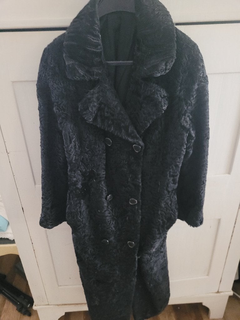 Vintage lange zwarte bontjas