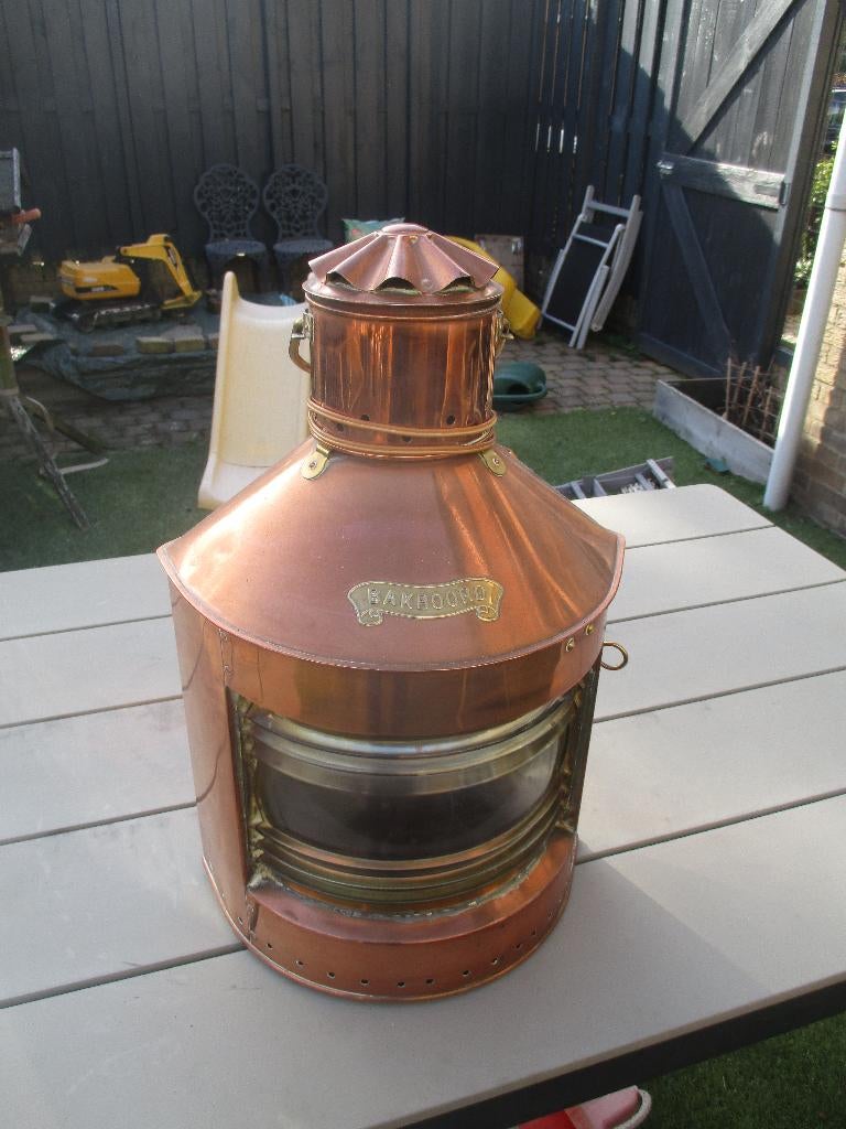 Rood koperen bakboord scheepslamp, Verzamelen, Scheepvaart, Ophalen, Gebruikt, Motorboot of Zeilboot