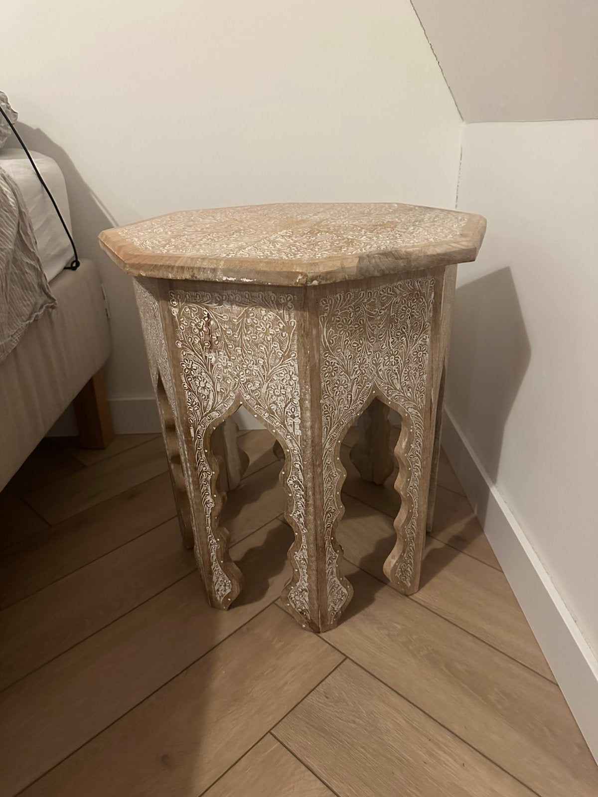 Bijzettafels 2x  nachtkastje oosters india maison du monde, Minder dan 55 cm, Rond, Zo goed als nieuw, Ophalen