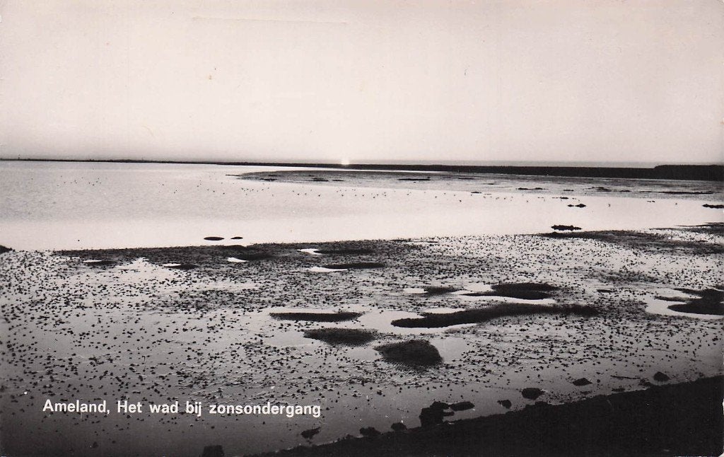 Ameland - Het wad bij zonsondergang (1969), Ophalen of Verzenden, 1960 tot 1980, Gelopen, Waddeneilanden