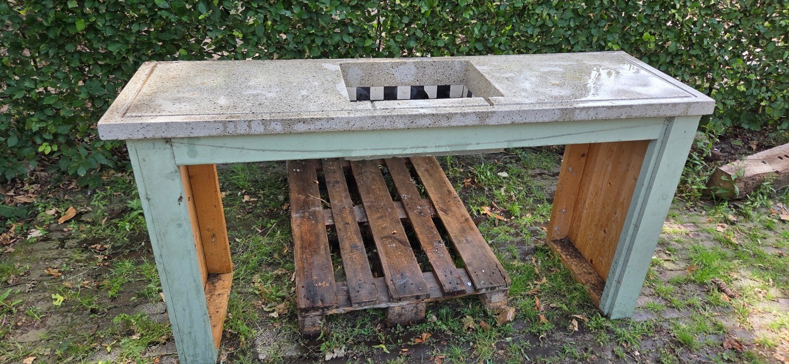 Klassieke terrazzo keukenblad met spoelbak., Ophalen of Verzenden