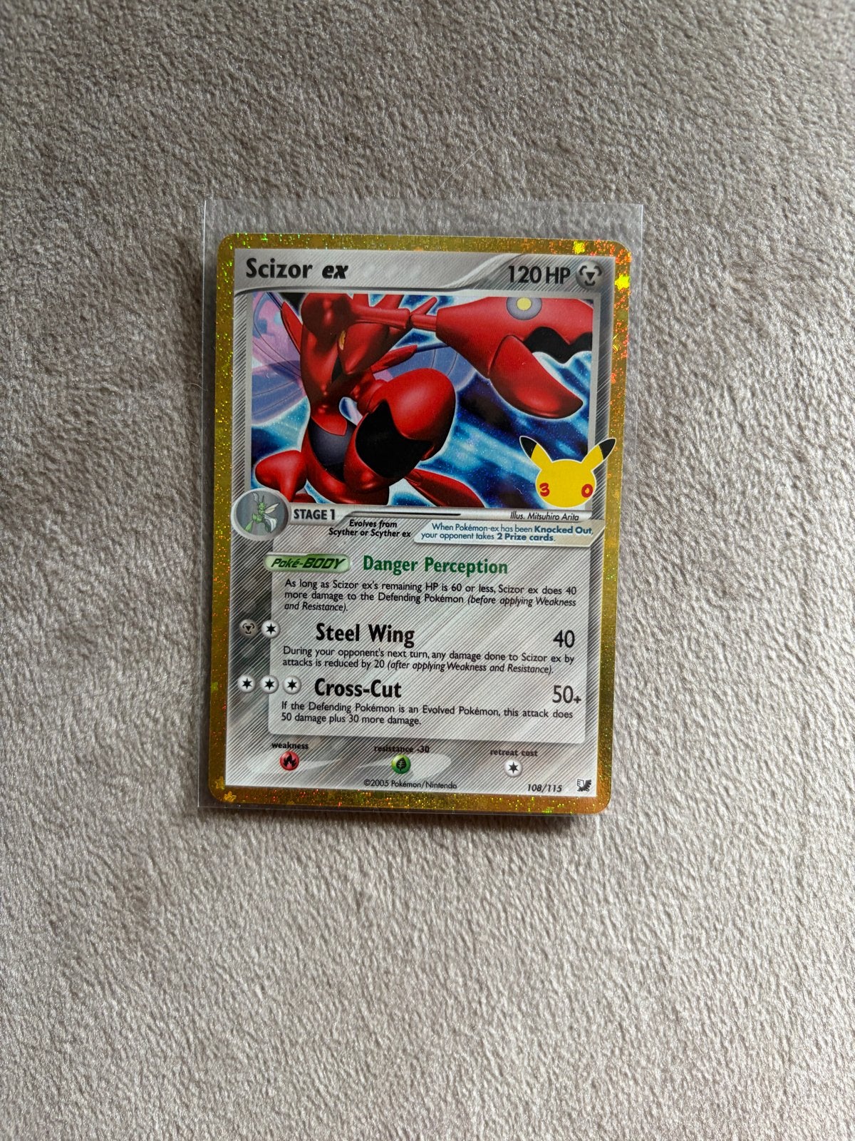 Scizor ex 108/113 30th anniversary Pokémon, Hobby en Vrije tijd, Ophalen of Verzenden, Zo goed als nieuw, Losse kaart