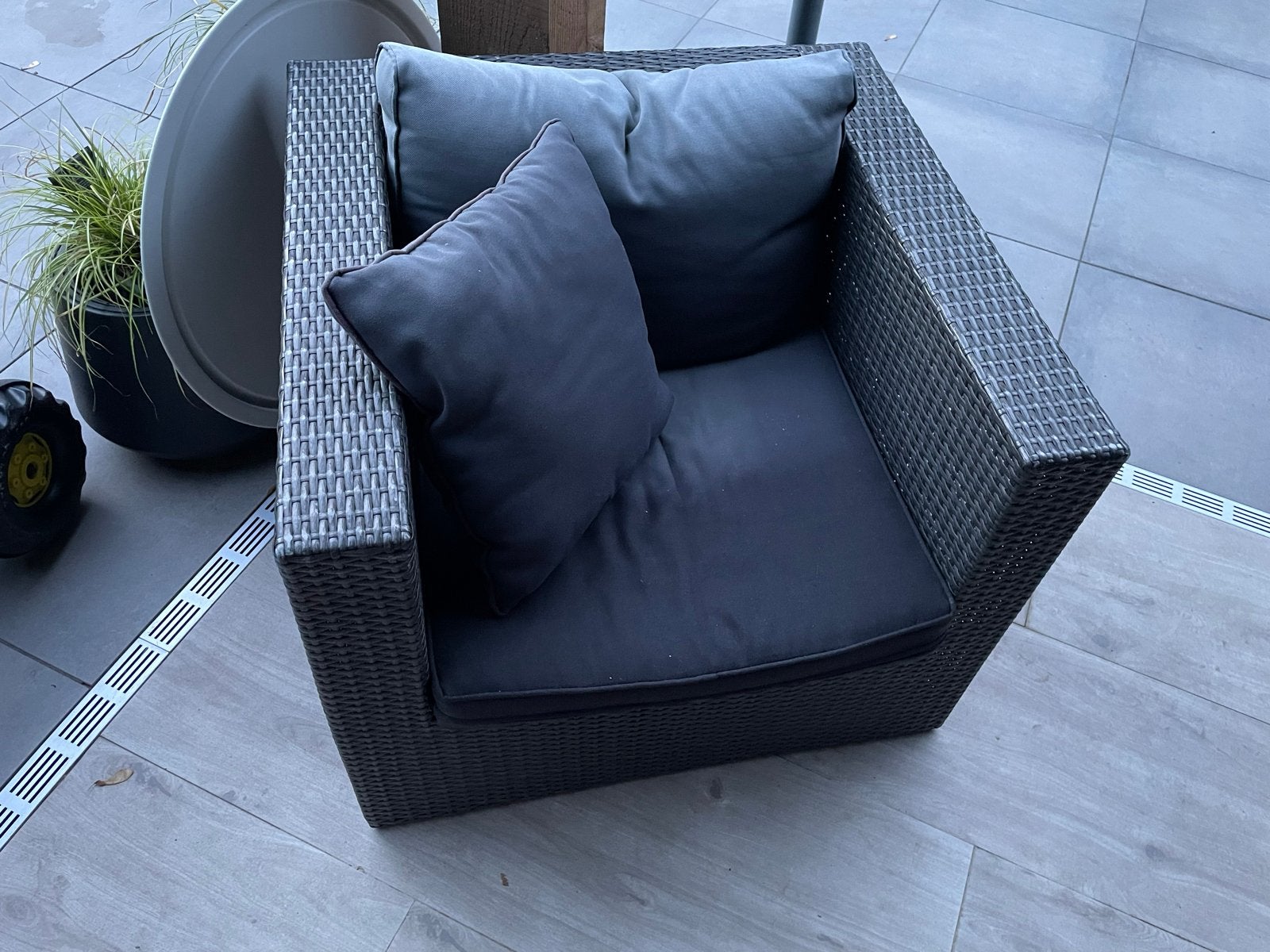 Complete loungeset met hoekbank, stoel en hocker, Tuin en Terras, Tuinsets en Loungesets, Ophalen, Gebruikt, Meer dan 8 zitplaatsen