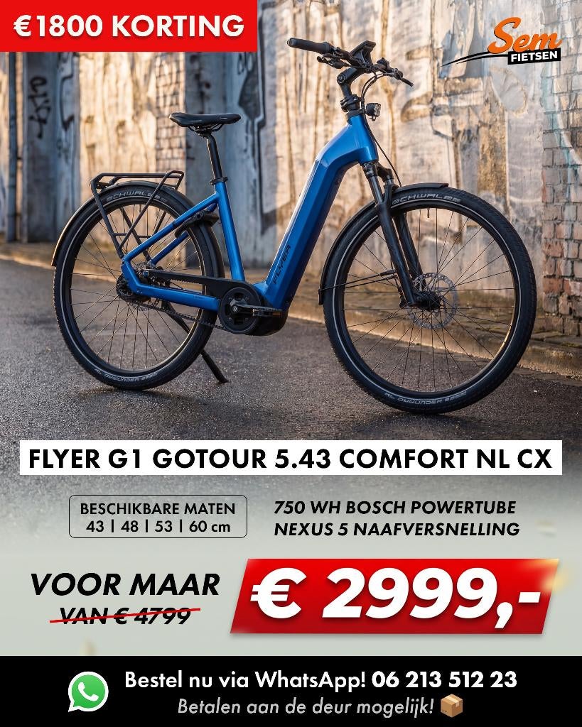 Flyer G1 Gotour 5.43 Comfort NL CX - €1.800 KORTING - 750Wh, Overige merken, FLYER, FLYER, Nieuw