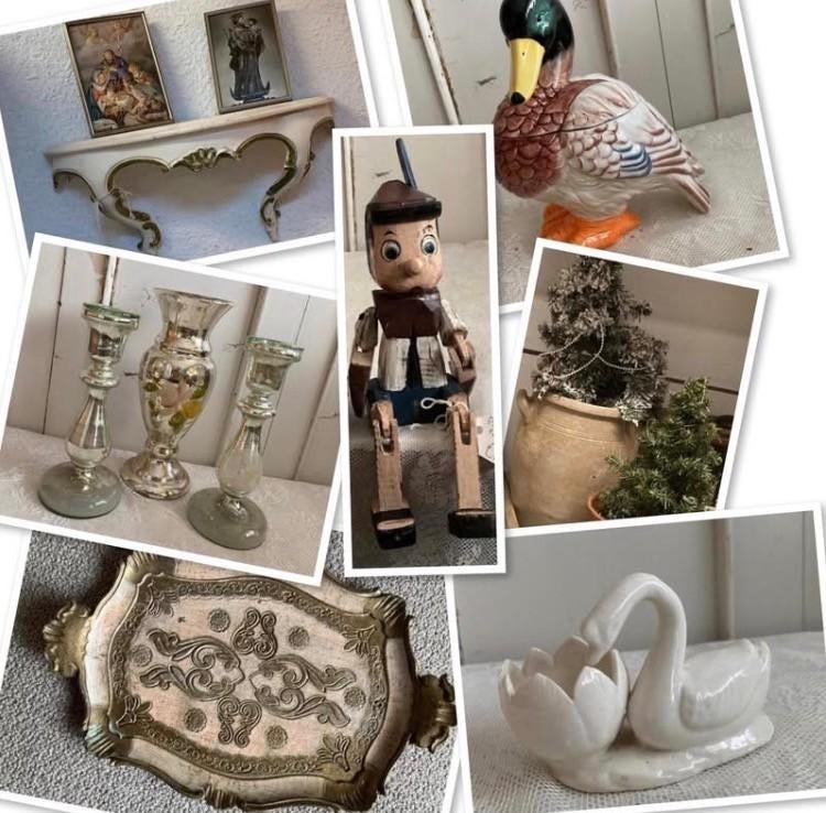 Brocante Dekselpotje Eend - Glazen vaasjes - Pinokkio's, Ophalen of Verzenden
