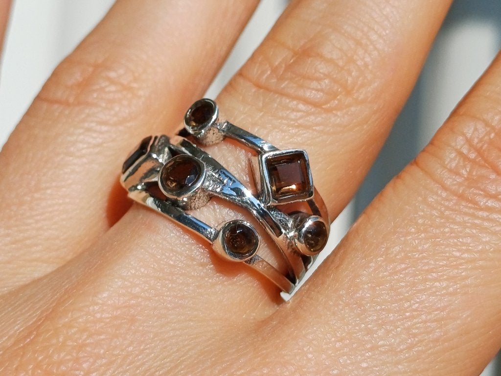 Vanoli 925 zilveren design ring met rookkwarts maat 18, Daiva1973@hotmail.com, 18 tot 19, Vanoli, Bruin