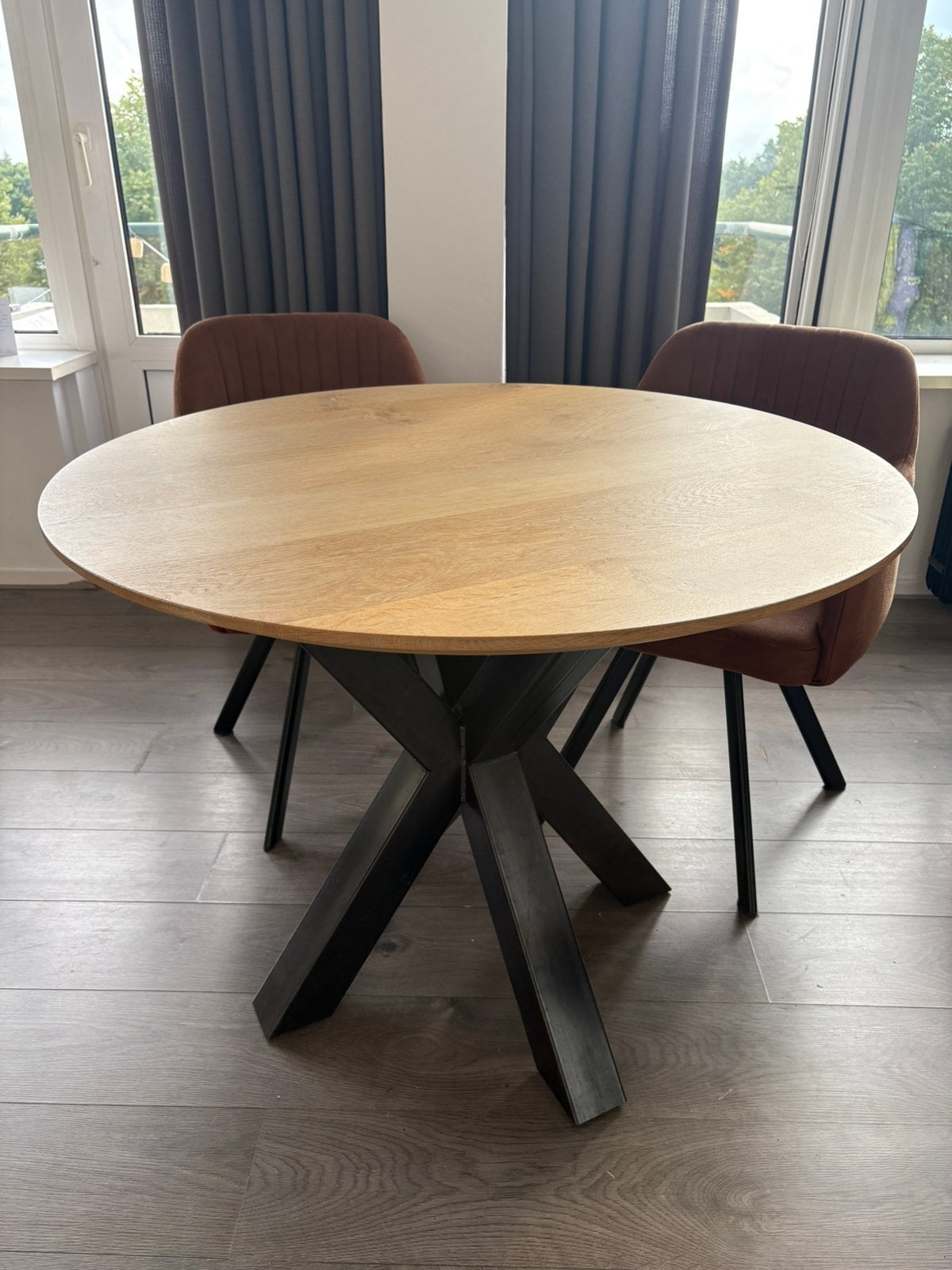Ronde eettafel 100 cm, Ophalen, 100 tot 150 cm, Zo goed als nieuw, Vier personen