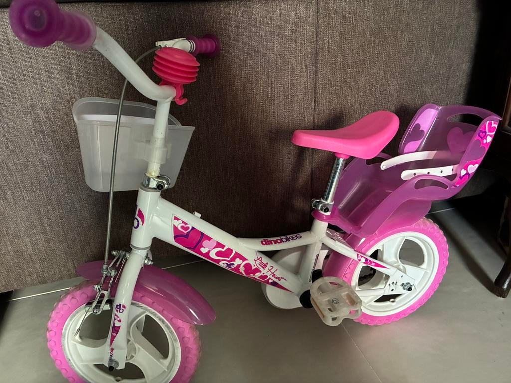 Kinderfiets Dino Little Heart 12 roze/wit met zijwieltjes, Fietsen en Brommers, Fietsen | Kinderfietsjes, Ophalen, Gebruikt, Minder dan 16 inch
