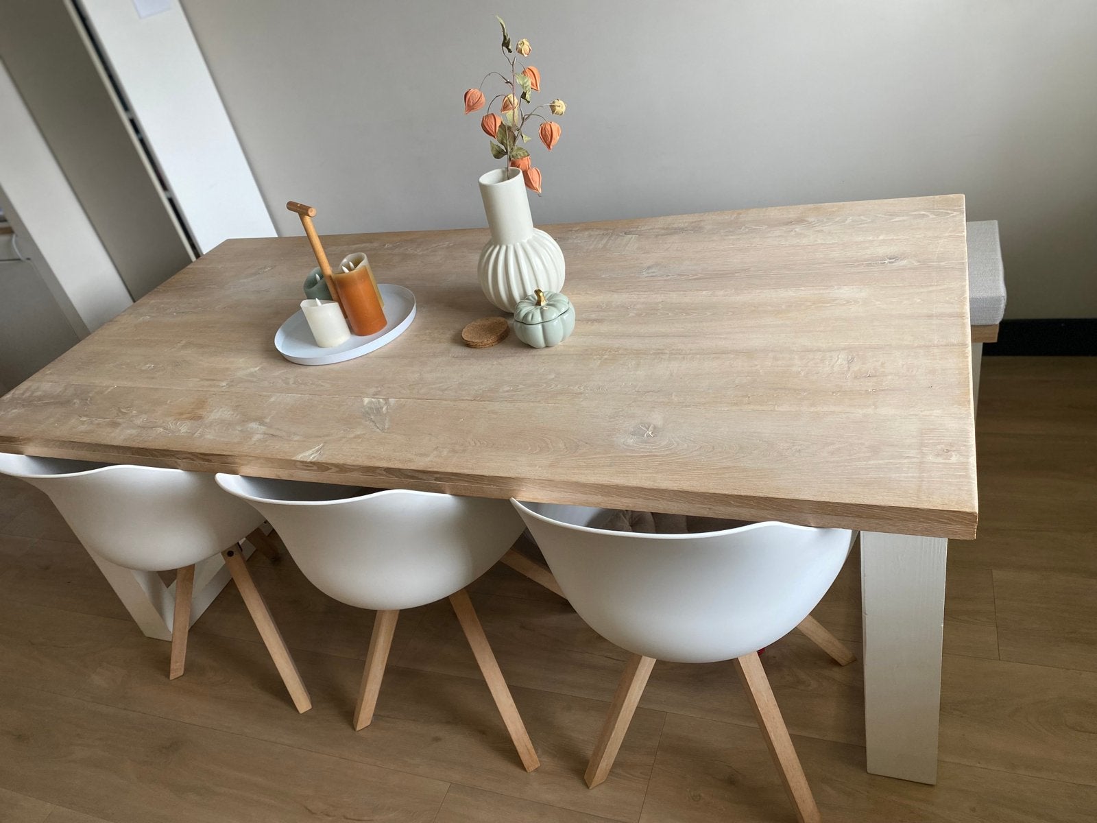 Steigerhouten tafel met zitbank, Ophalen, Rechthoekig, Hout