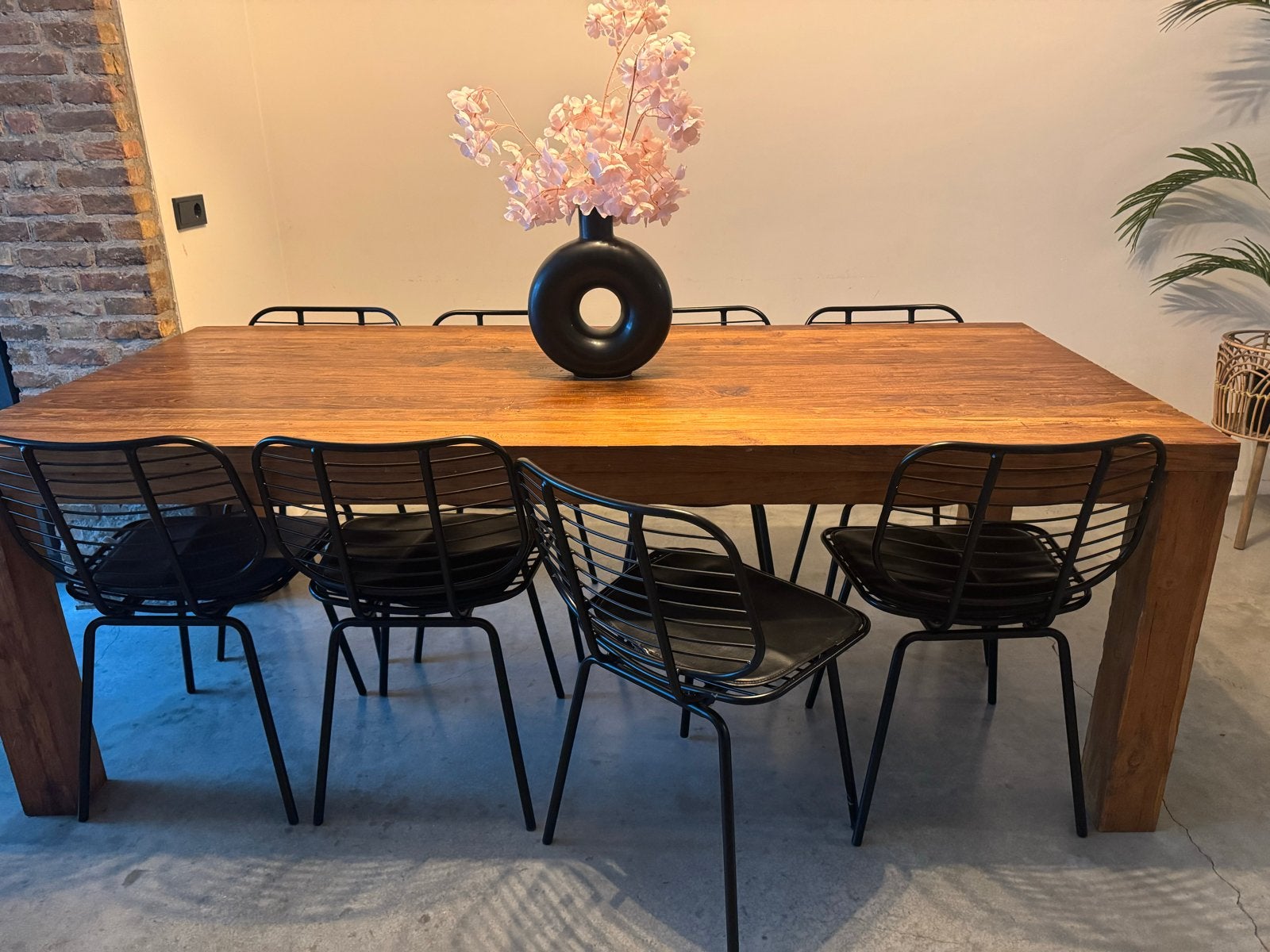 Teakhouten eettafel met 8 stoelen - 100x220 cm, Huis en Inrichting, Tafels | Eettafels, Ophalen, Gebruikt, Teakhout, 200 cm of meer
