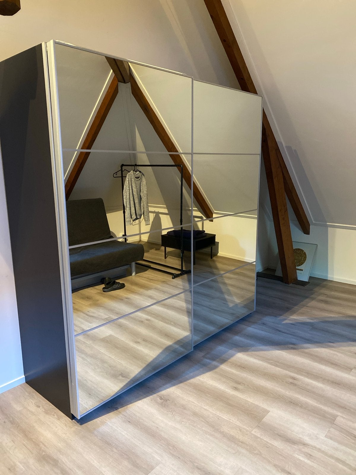 IKEA Pax kledingkast 2x2m zwart/bruin met spiegel schuifdeur, Ophalen, Gebruikt, 200 cm of meer, Met lade(s)
