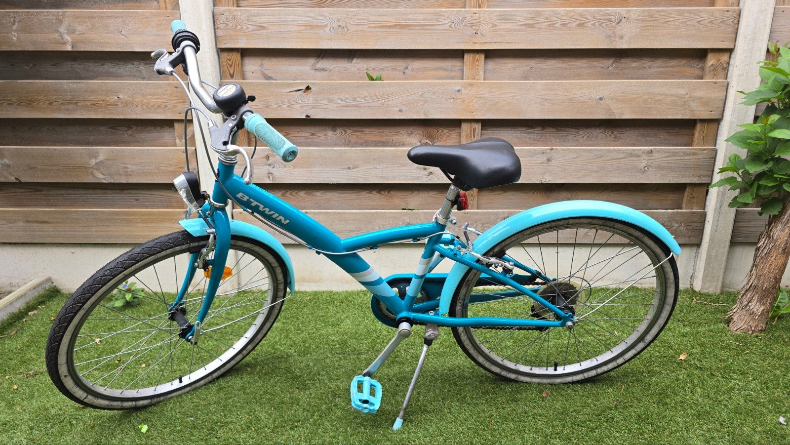B'Twin Original 500 Kinderfiets 24 inch - Turquoise, Ophalen, Velgrem, B'Twin, Handrem