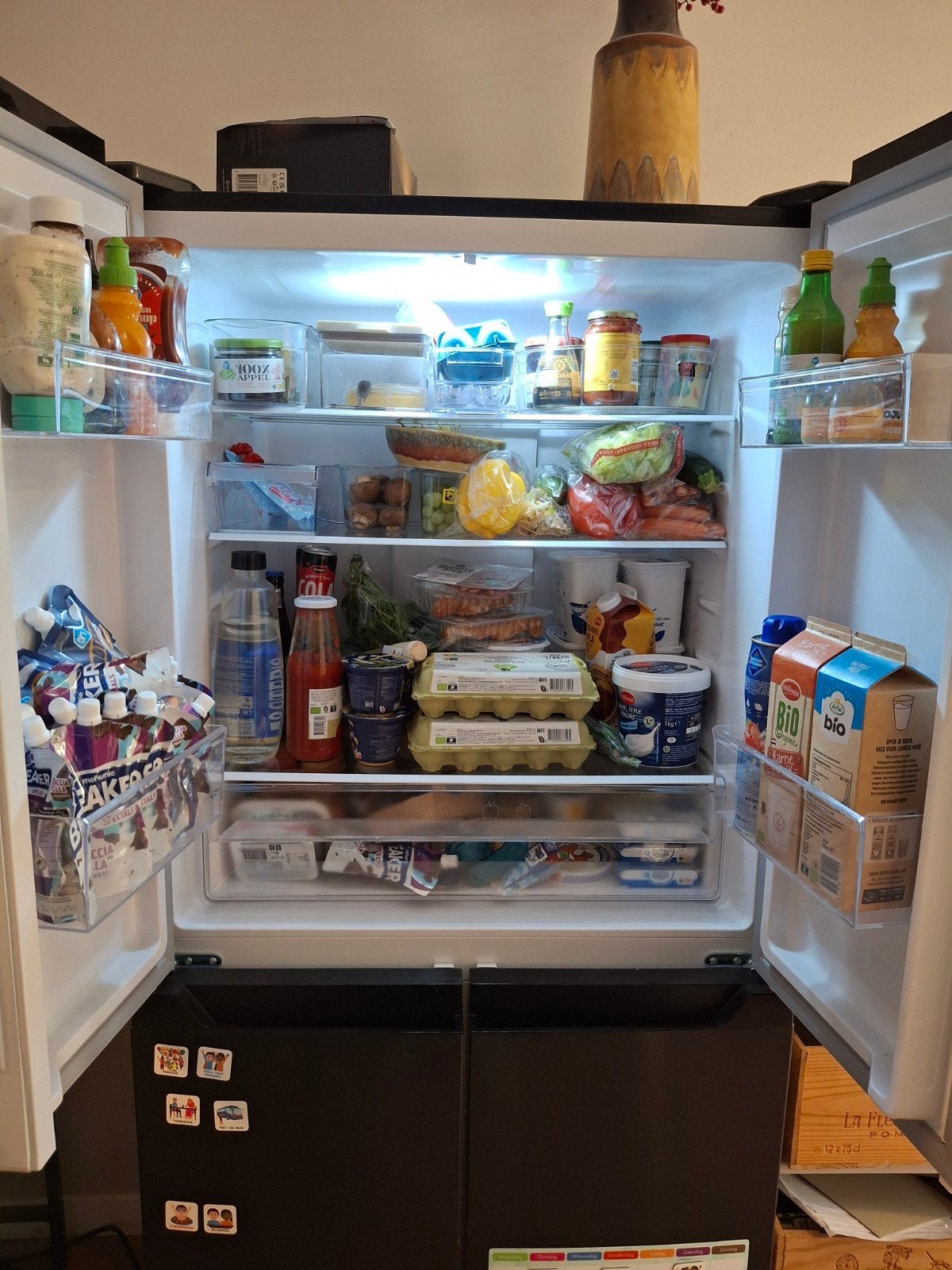 Fitelli Amerikaanse Koelkast Zwart RVS, Ophalen, 200 liter of meer, 60 cm of meer, Met aparte vriezer