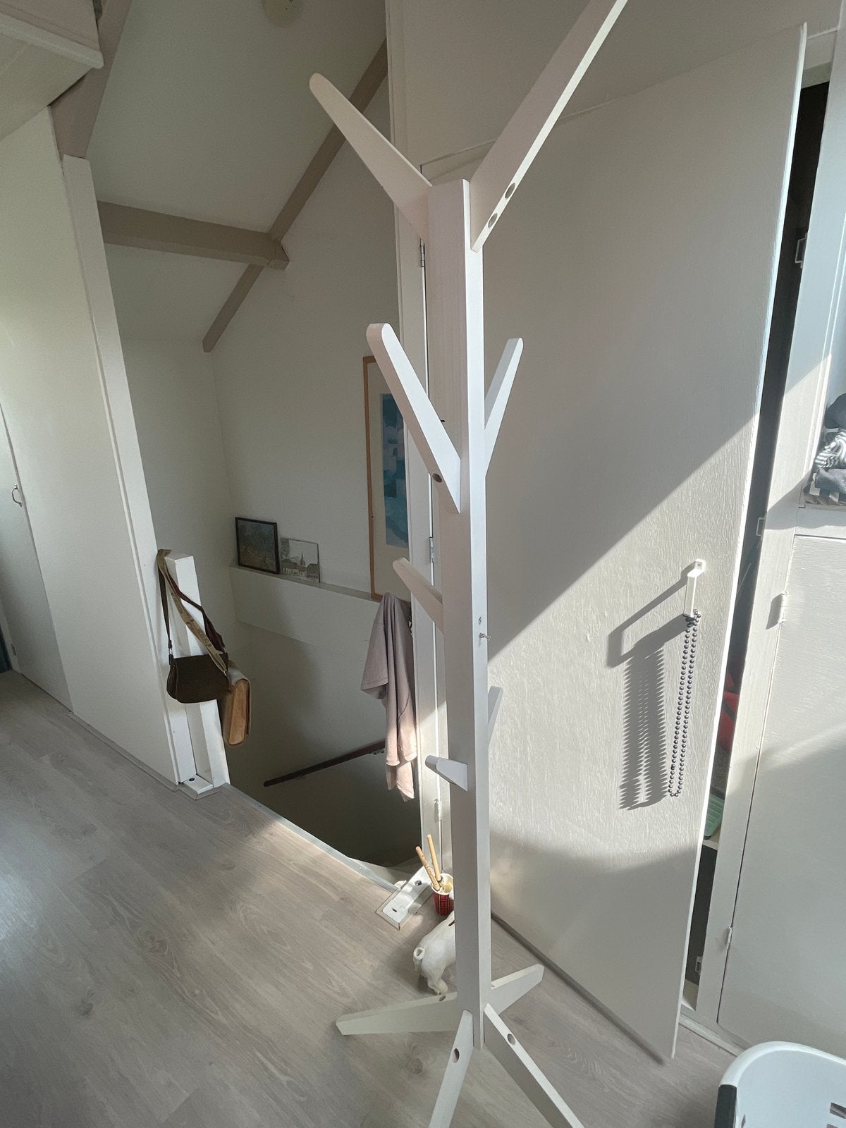 Witte houten staande kapstok (boom), Ophalen, Gebruikt, Staande kapstok, 150 tot 200 cm