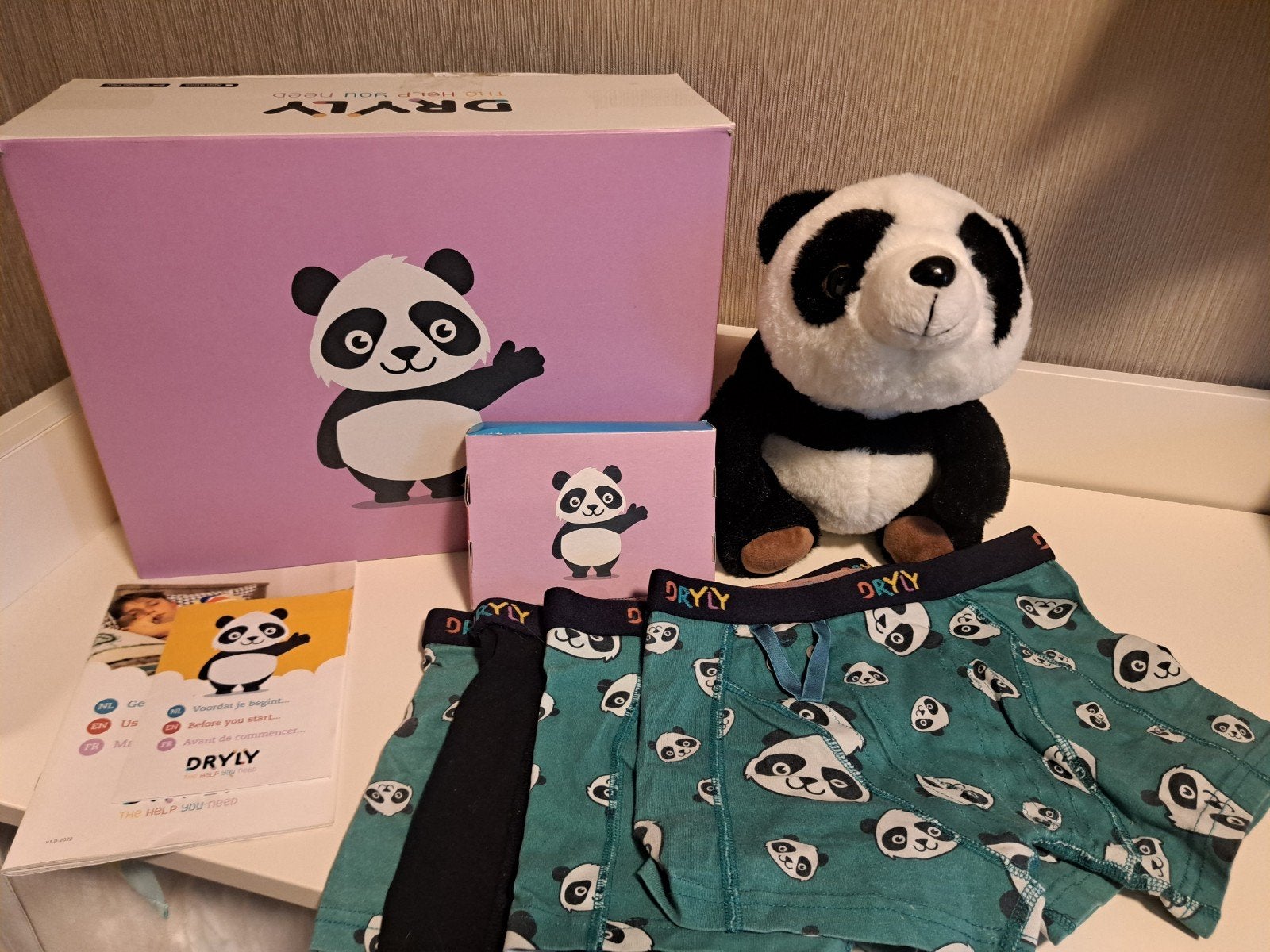 Dryly plaswekker set met panda onderbroeken en knuffel, Ophalen of Verzenden, Zo goed als nieuw, Dryly, Jongetje of Meisje