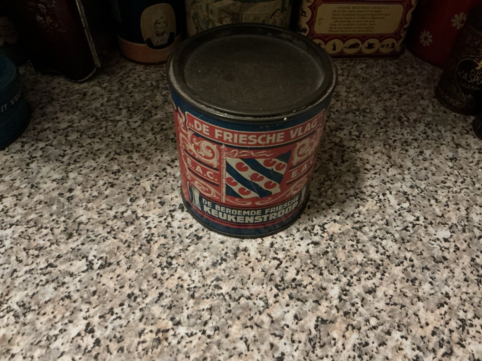 Antiek blik 'De Friesche Vlag' Keukenstroop, Ophalen of Verzenden, Gebruikt, Overige, Overige merken