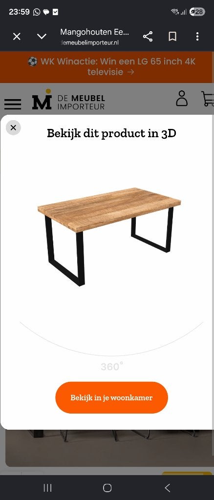 Mango Eettafel 200 x 100 cm, Ophalen, Overige materialen, Gebruikt, 200 cm of meer