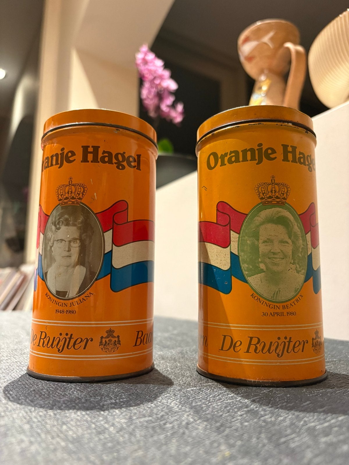 Vintage De Ruijter Oranje Hagel blikken Juliana & Beatrix, Ophalen of Verzenden, Gebruikt