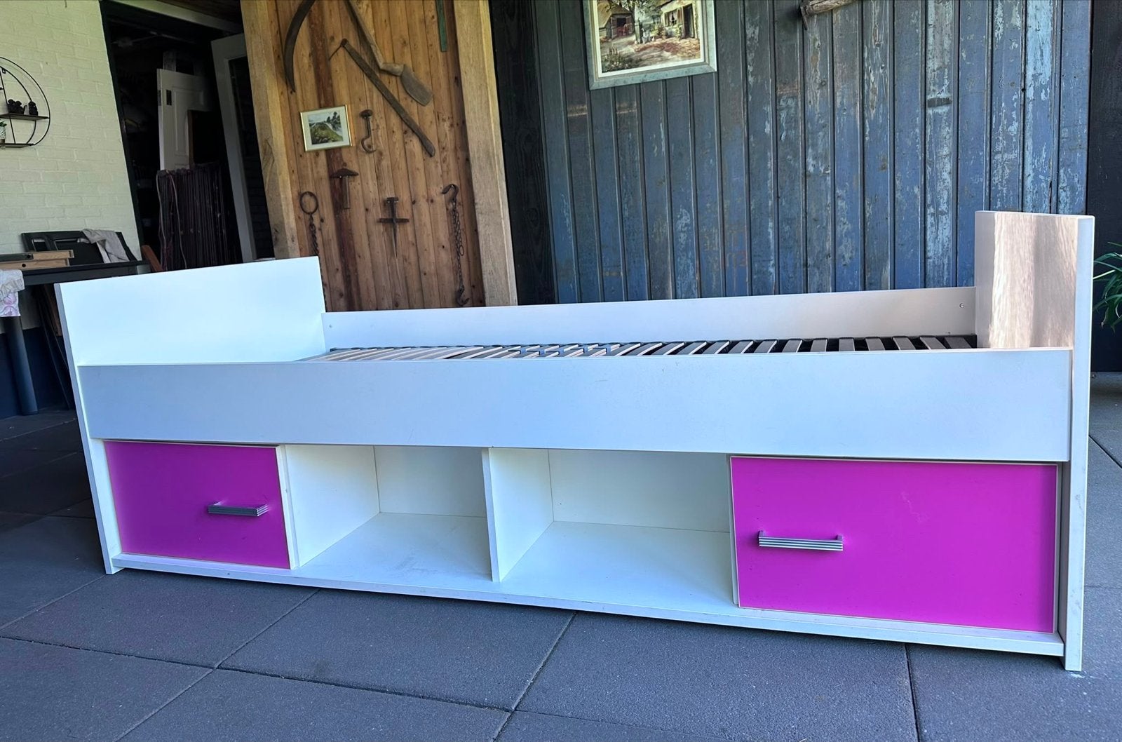 Eenpersoonsbed 90x200cm met opberglades, Ophalen, Gebruikt, 90 cm, Eenpersoons