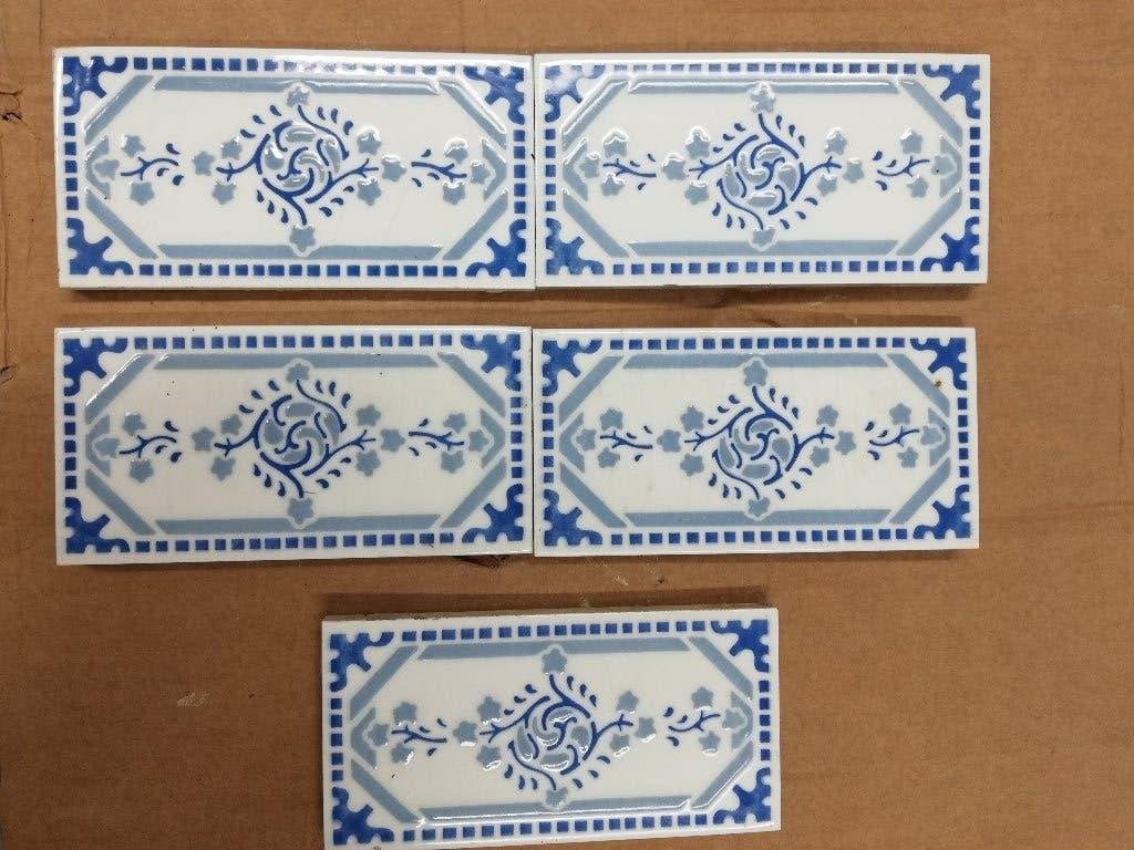 40 antieke wandtegels wit met blauw(grijs) decor 15,2x7,6m, Ophalen