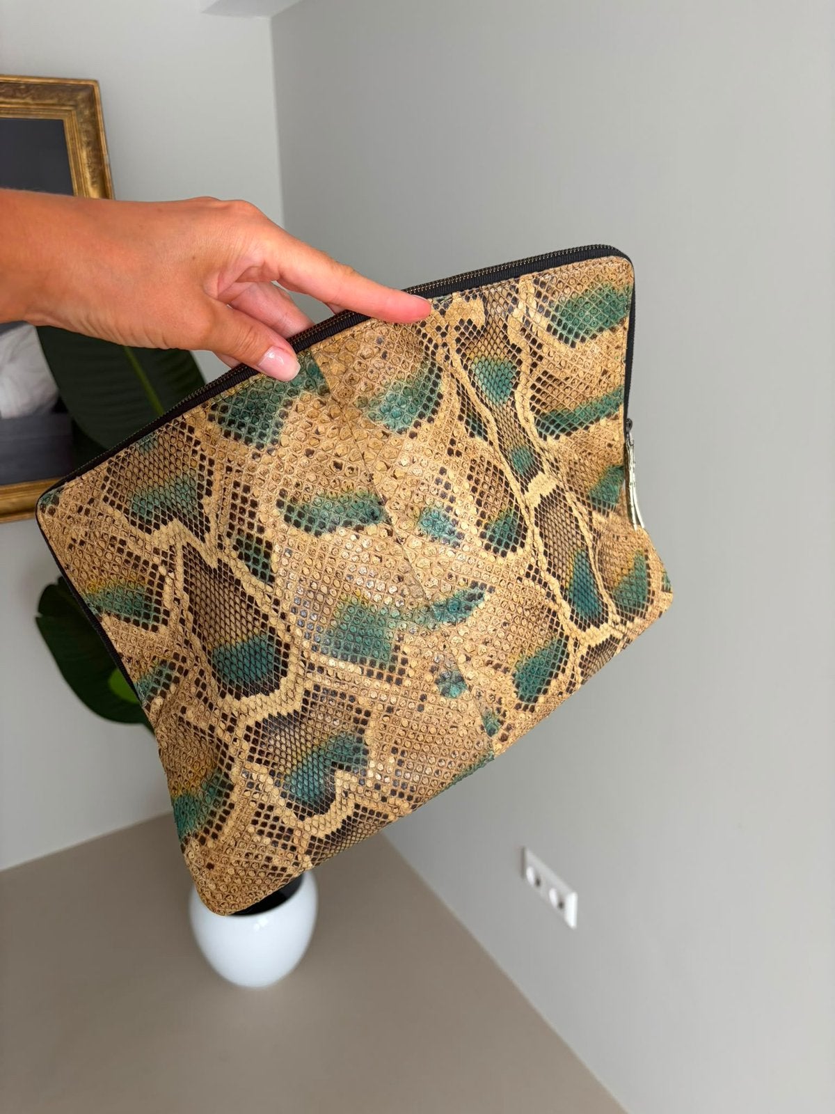 Lanvin Paris Python Leather Document Pouch clutch, Sieraden, Tassen en Uiterlijk, Tassen | Damestassen, Gebruikt, Avondtasje, Bruin