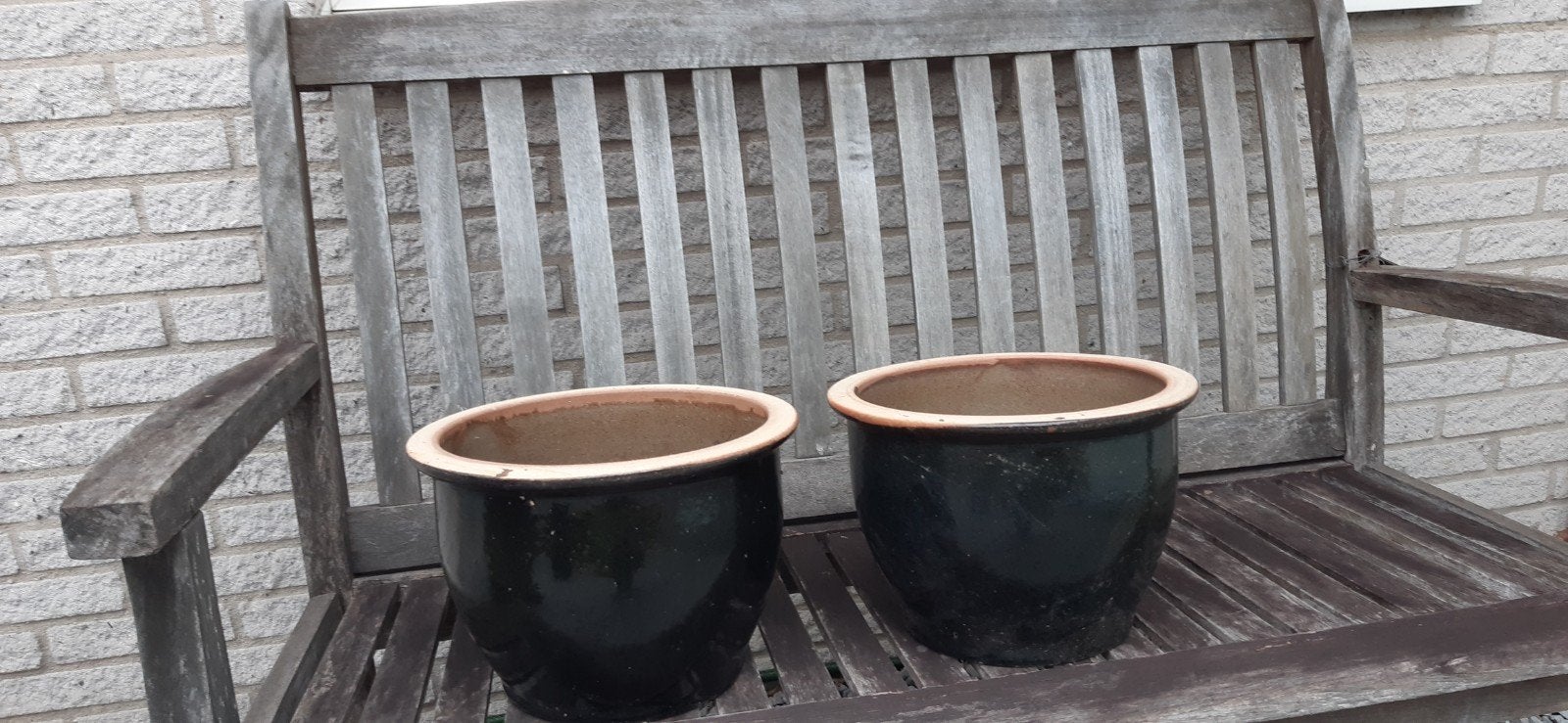 2 bloempotten voor buiten/binnen H 21 cm zwart gebruikt, Ophalen, Gebruikt, Rond, Balkon