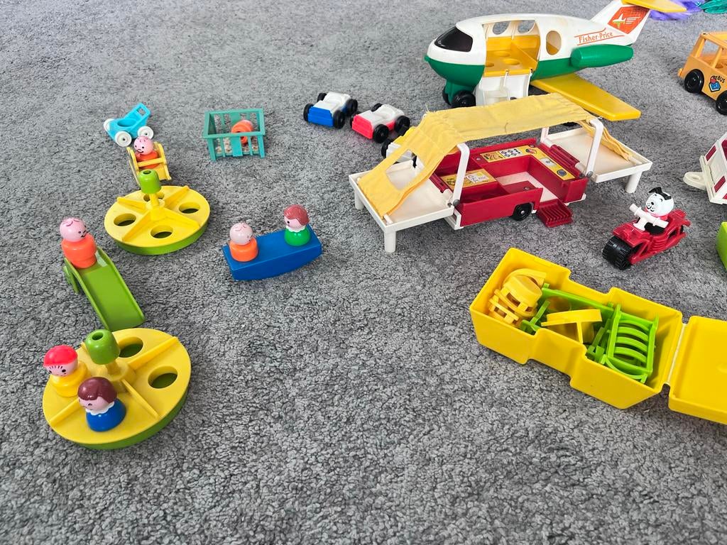 Vintage Fisher-Price Speelgoedset - Vliegtuig, Camper, Figur, Ophalen, Gebruikt, Overige merken