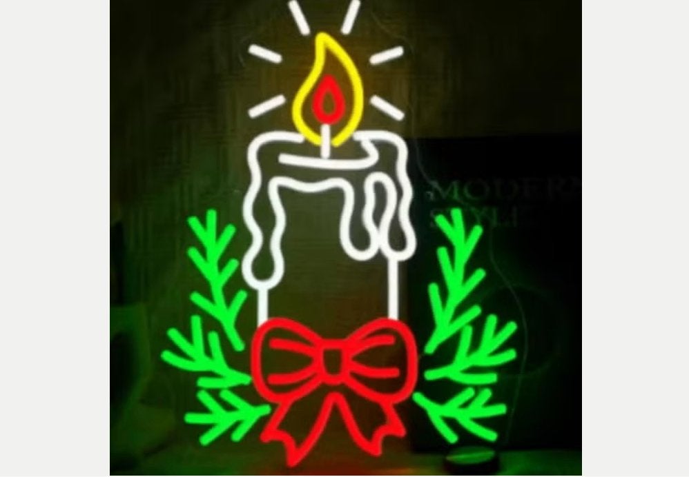 LED lamp neon stijl Kaars met Strik (42x32cm), Ophalen of Verzenden, Nieuw, Lichtbak of (neon) lamp