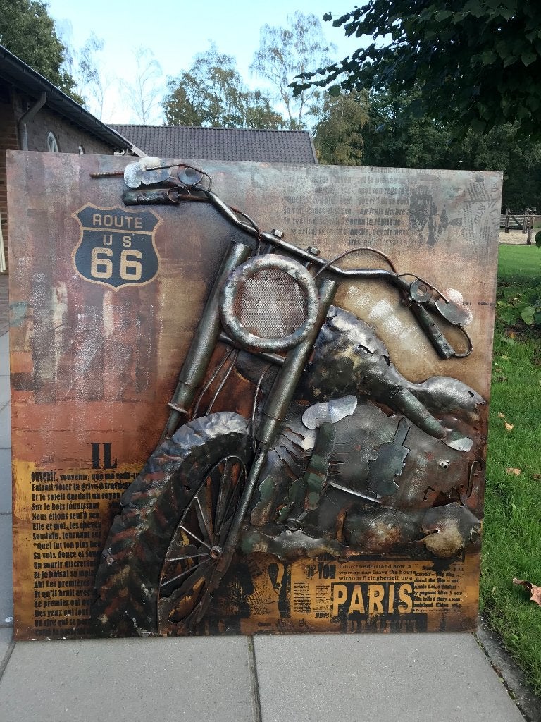 Schilderij van metaal  3D Motor Route 66, Huis en Inrichting, Ophalen, Metaal, Industrieel, Schilderij