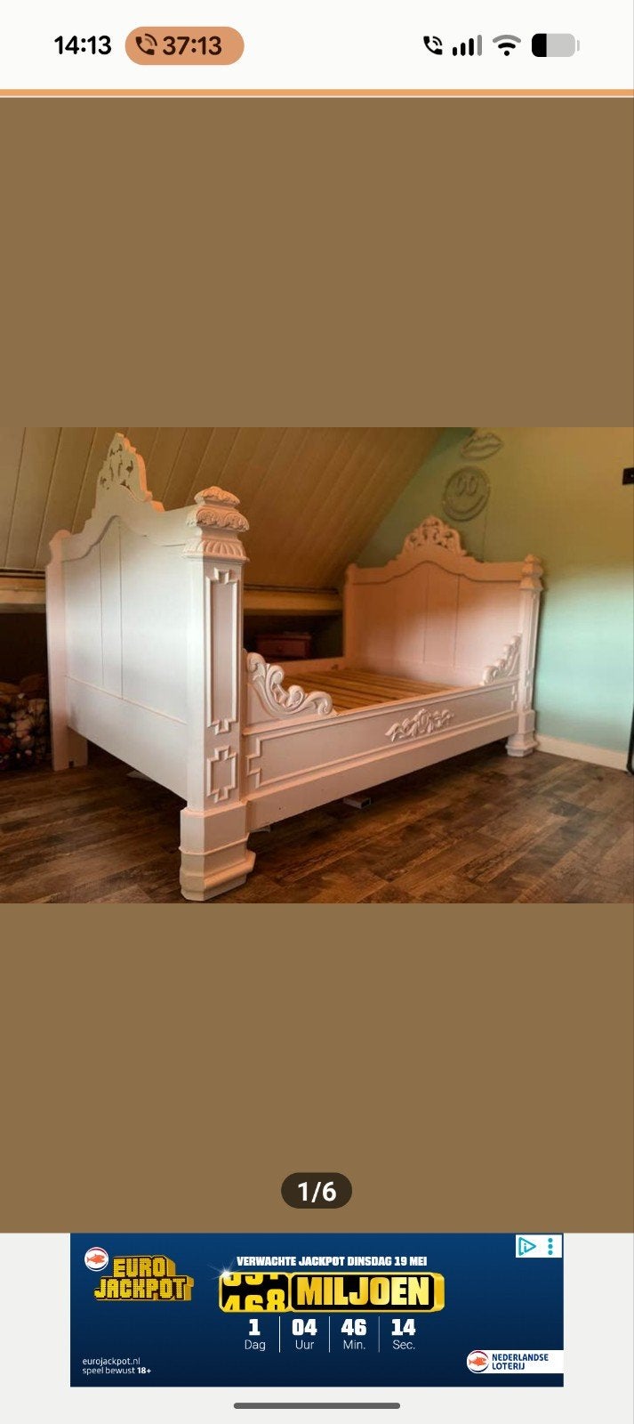 Kasteel bed. Zacht roze kleur, Ophalen, Twijfelaar, Hout, 140 cm