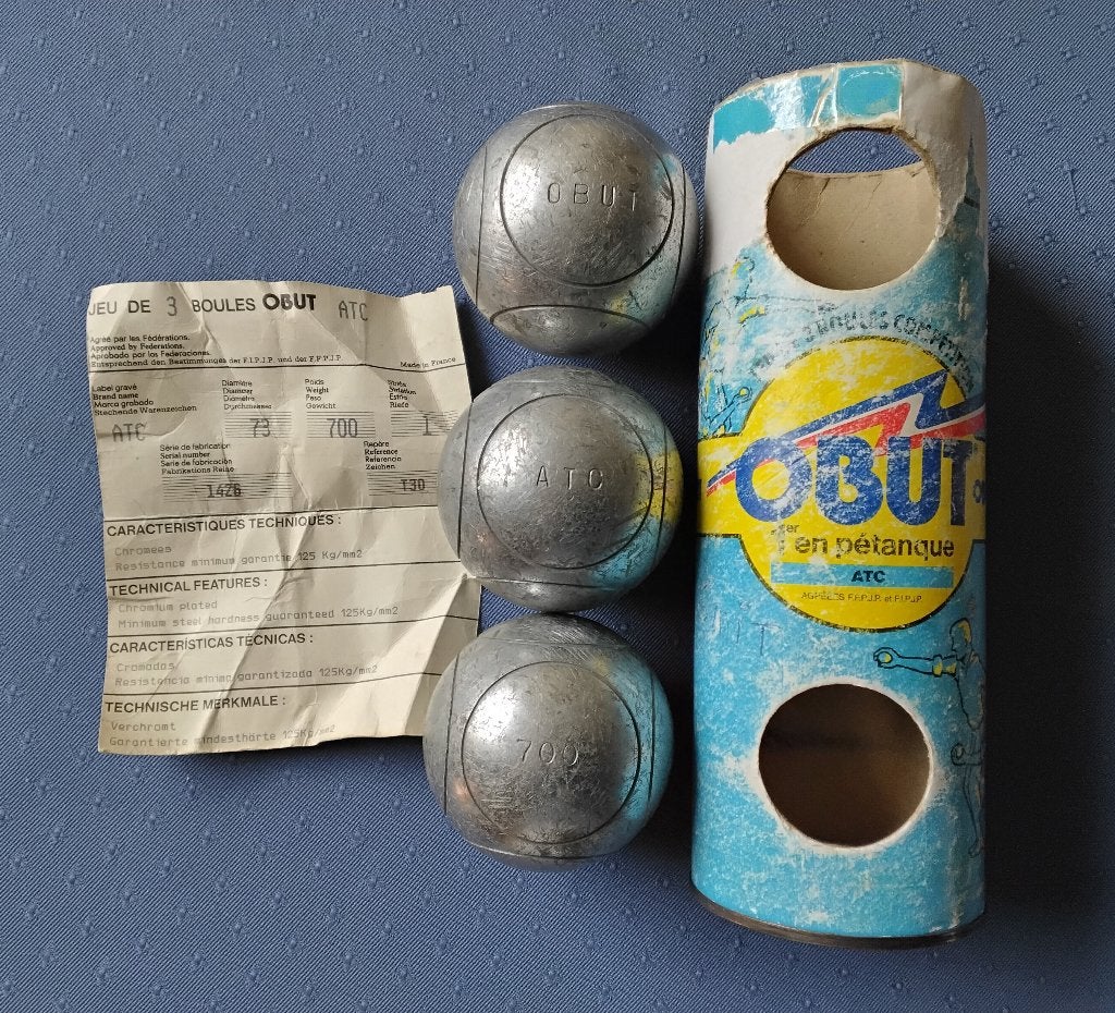 3 Obut pétanque/ jeu de boules wedstrijdballen ATC, Een of twee spelers, Ophalen, Gebruikt, OBUT Frankrijk