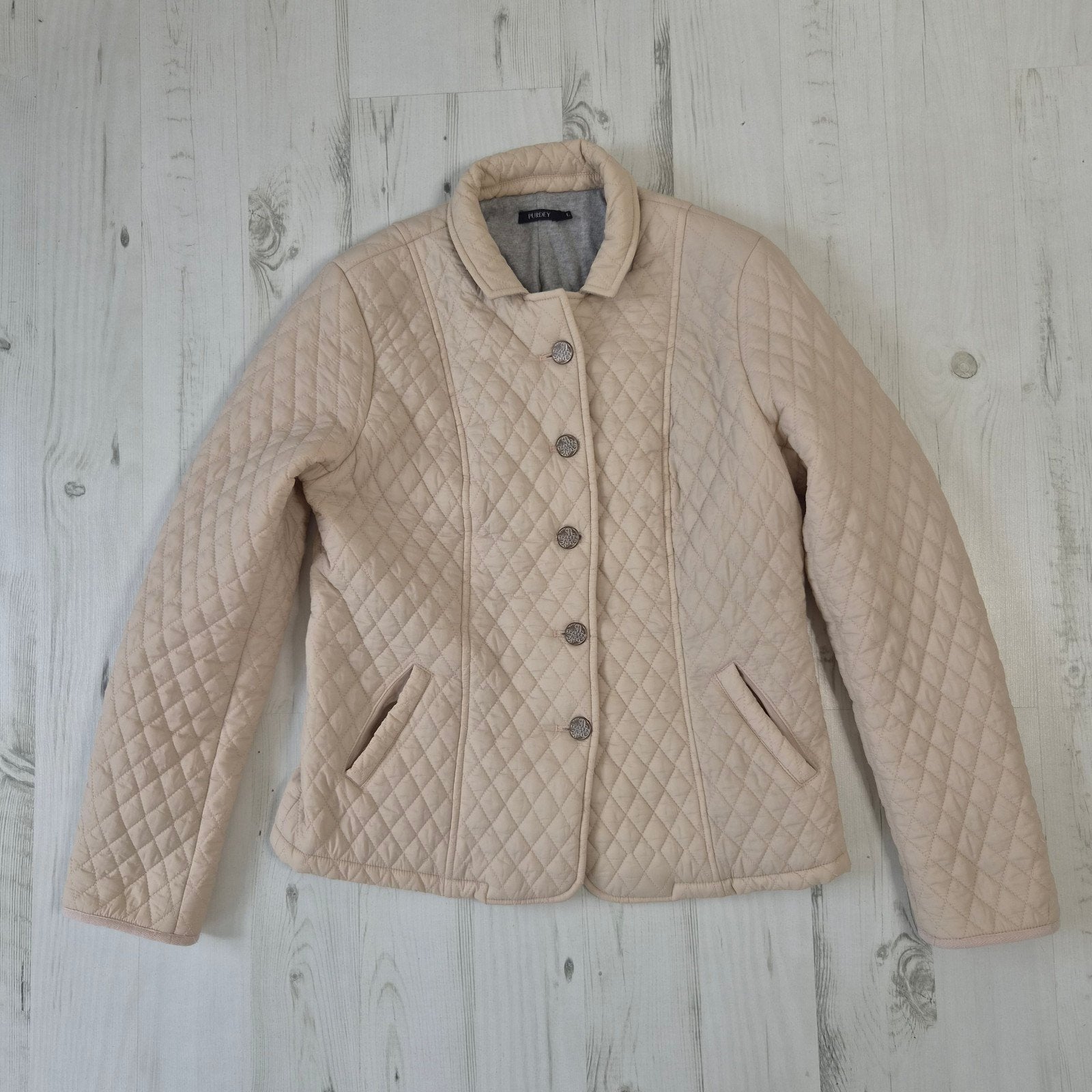 Purdey jas met ruitvormig stiksel maat L creme, Beige, Maat 42/44 (L), Ophalen of Verzenden, Zo goed als nieuw