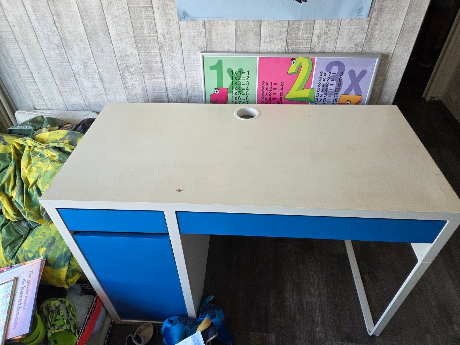Kinderbureau met lades en opbergruimte - Wit/Blauw, Ophalen, Met lades, Gebruikt, Wit