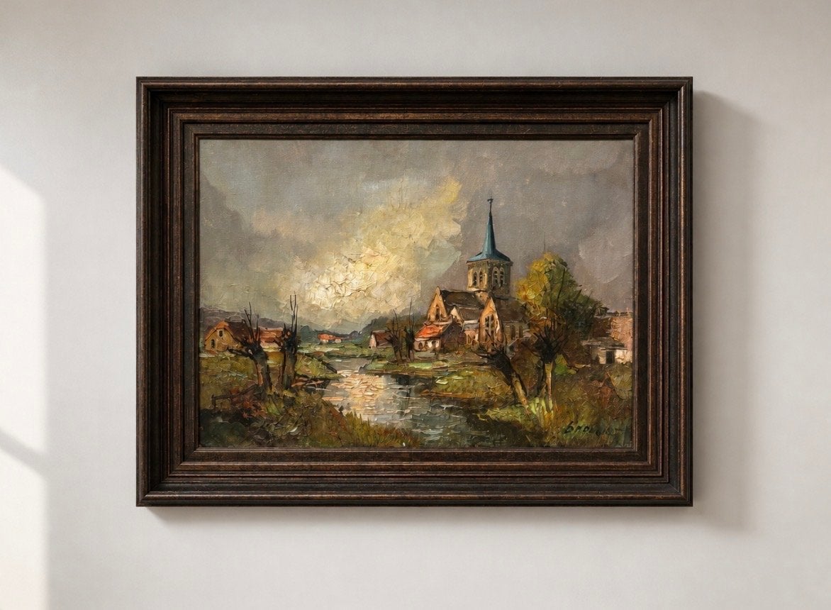 Oud olieverf schilderij, Antiek en Kunst, Ophalen, Doek, Gesigneerd, Landschap