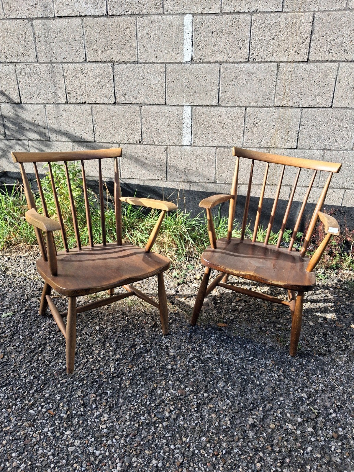 Set van 2 vintage spijlen fauteuils, Ophalen, Gebruikt, Minder dan 75 cm, Onbekend