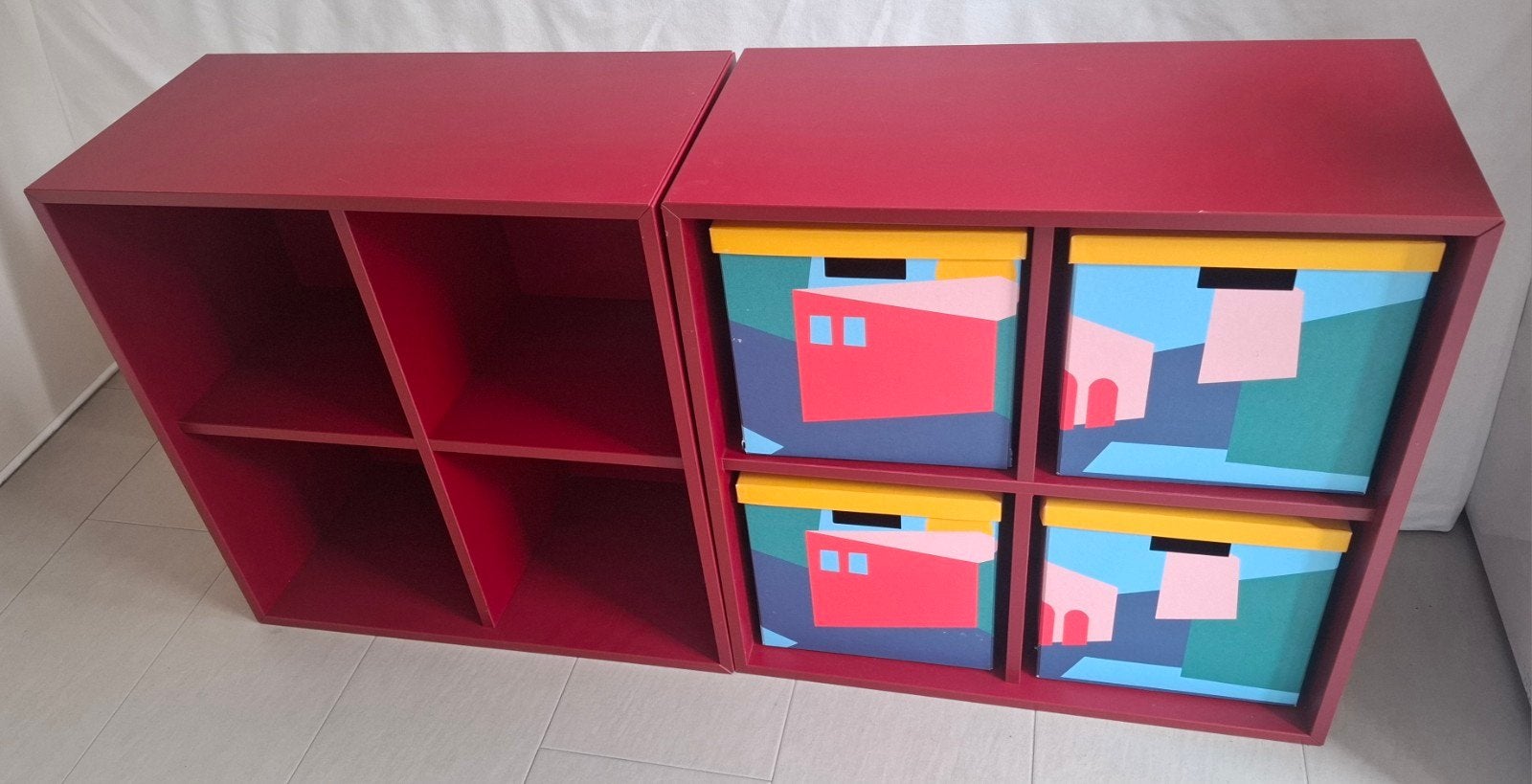 Rode Ikea Eket kasten met vier vakken, twee stuks, Huis en Inrichting, Ophalen, Gebruikt