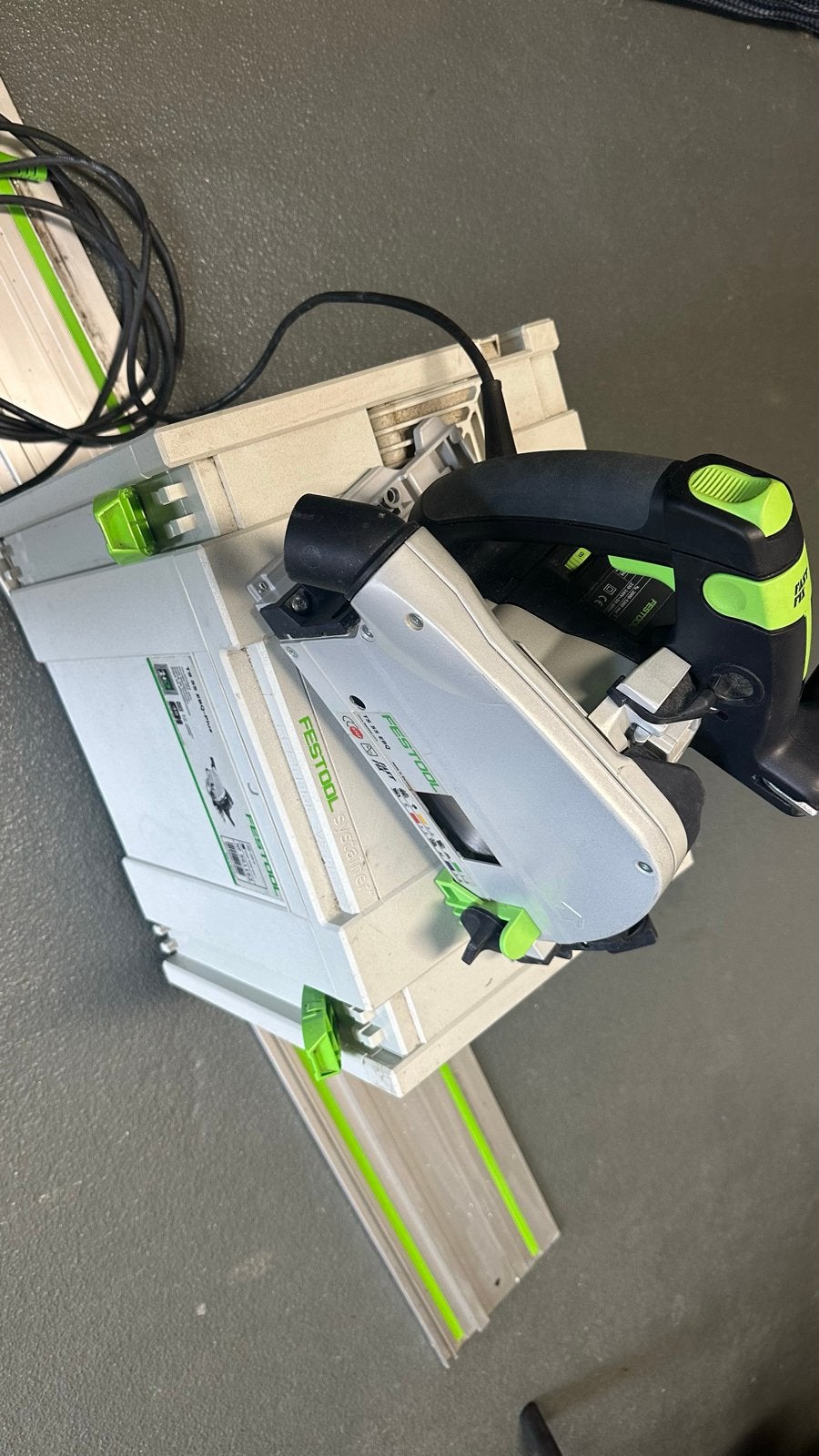 Festool TS 55 EBQ plus invalzaag met geleiderail, Doe-het-zelf en Verbouw, Ophalen, Invalzaag, Zo goed als nieuw, 30 tot 70 mm