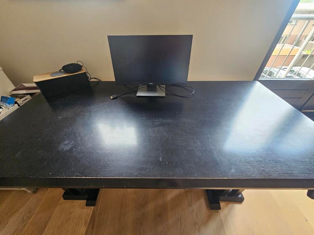 Ruim zwart bureau 180x90, evt. als zit-sta bureau, Huis en Inrichting, Bureaus, Ophalen, Gebruikt, In hoogte verstelbaar, Zit-sta bureau