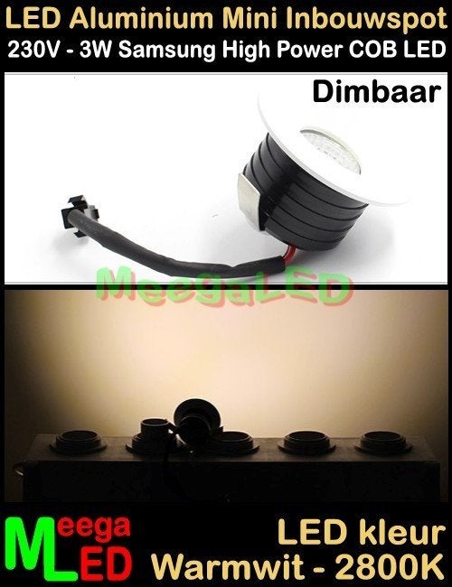 LED 230V mini inbouwspot spot COB 3watt M18 Warmwit Dimbaar, Huis en Inrichting, Lampen | Spots, Overige materialen, Overige merken