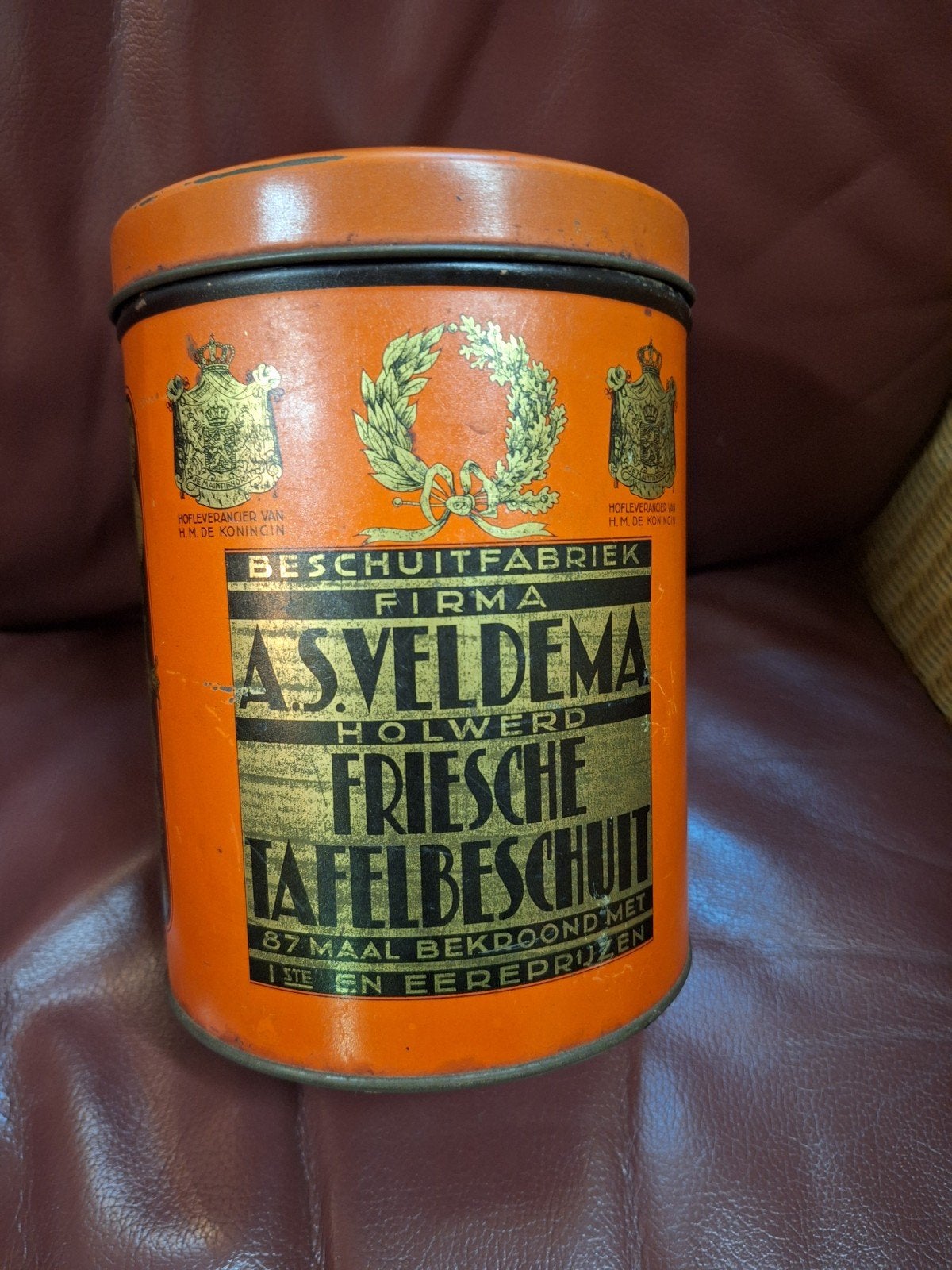 Antiek Fries blik tafelbeschuit  Veldema 1932, Ophalen of Verzenden