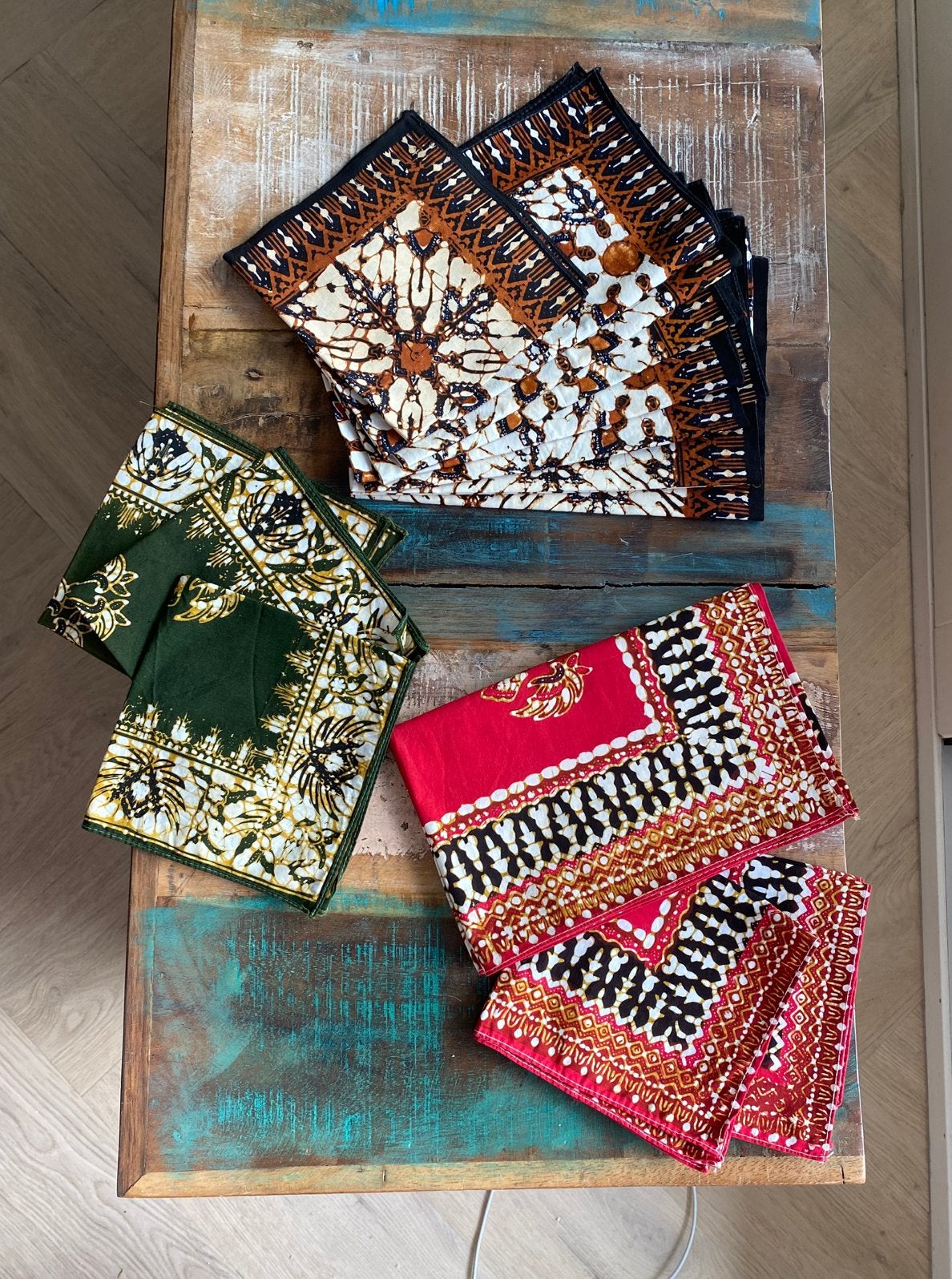 pakket handpainted batik katoenen lapjes, Overige kleuren, Ophalen of Verzenden, Zo goed als nieuw, 30 tot 120 cm