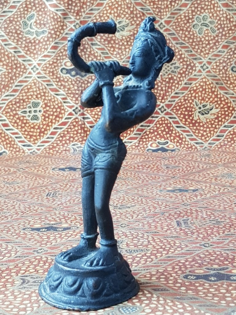 Mooi antiek brons beeldje uit India van een Devi 13,6 cm., Antiek en Kunst, India, Handgemaakt, Ophalen of Verzenden, Brons