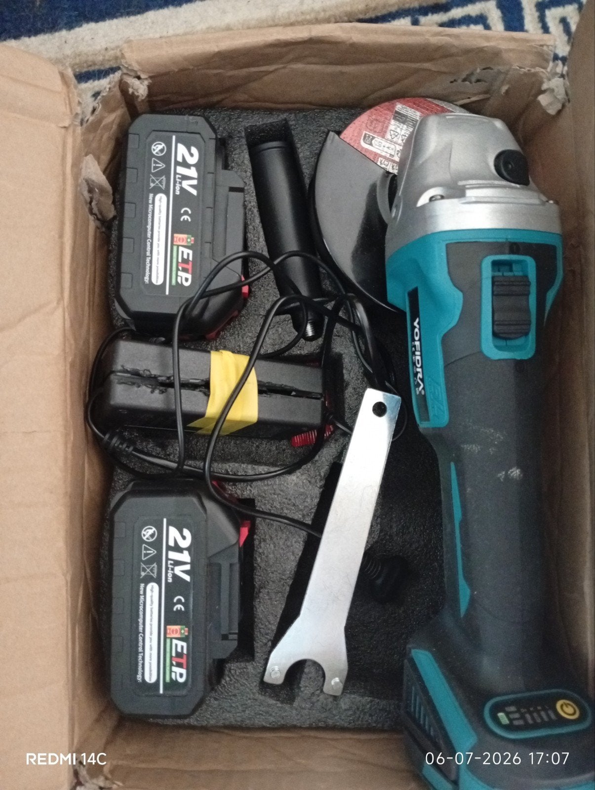 YORQRA Accu Haakse Slijper 21V met 2 Accu's, Ophalen of Verzenden, Nieuw, Minder dan 700 watt, Haakse handslijpmachine