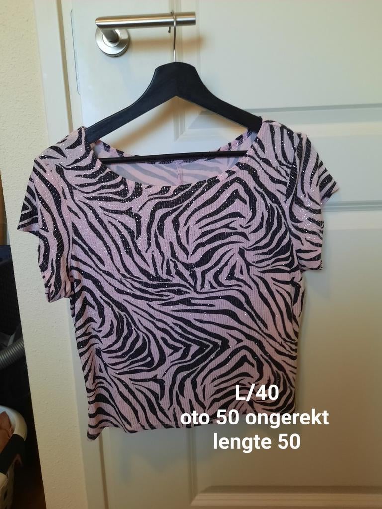 Stretch top met glitter maat L, Maat 38/40 (M), Ophalen of Verzenden, Zo goed als nieuw, Korte mouw