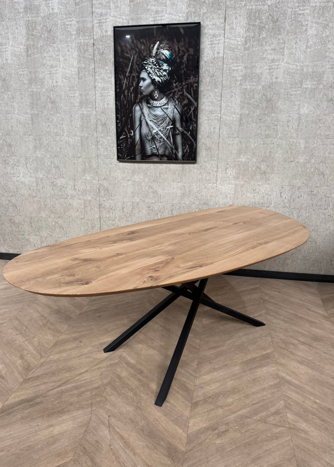 Eiken eettafel Leaf 230x110cm incl frame *sale, Firma Hout en Staal, 100 tot 150 cm, Eikenhout, 200 cm of meer