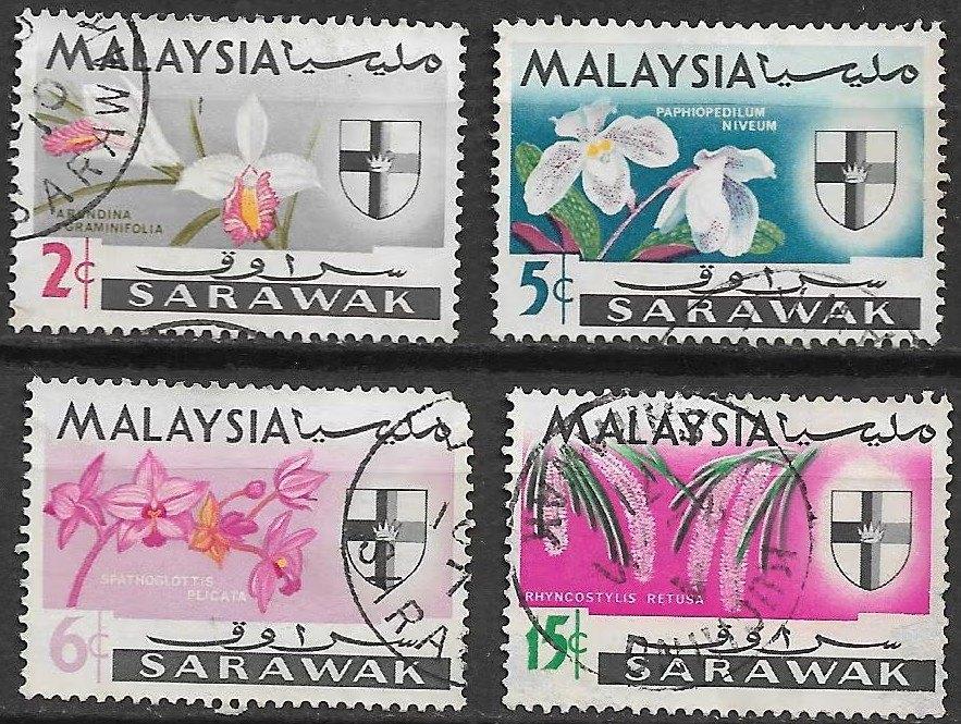 Maleisie Sarawak 1965 Bloemen orchidee flora, Verzenden, Gestempeld, Zuidoost-Azië