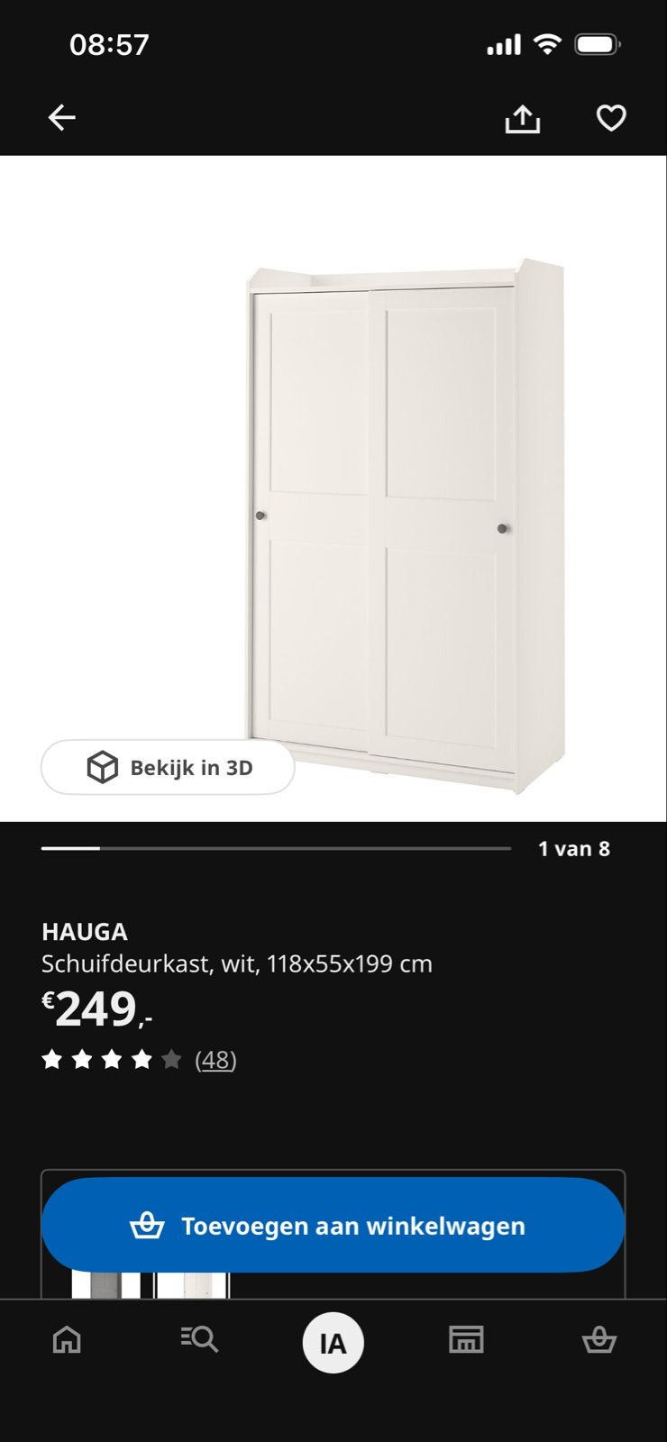 Hauga kast 118x55x199 - Zo goed als nieuw, Huis en Inrichting, Ophalen, 100 tot 150 cm, Zo goed als nieuw, 150 tot 200 cm